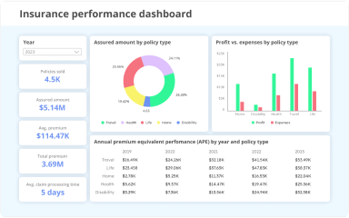business intelligence dashboard of insurance performance