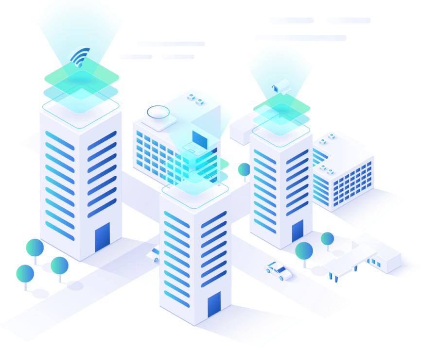 illustration shows data machine learning tech city
